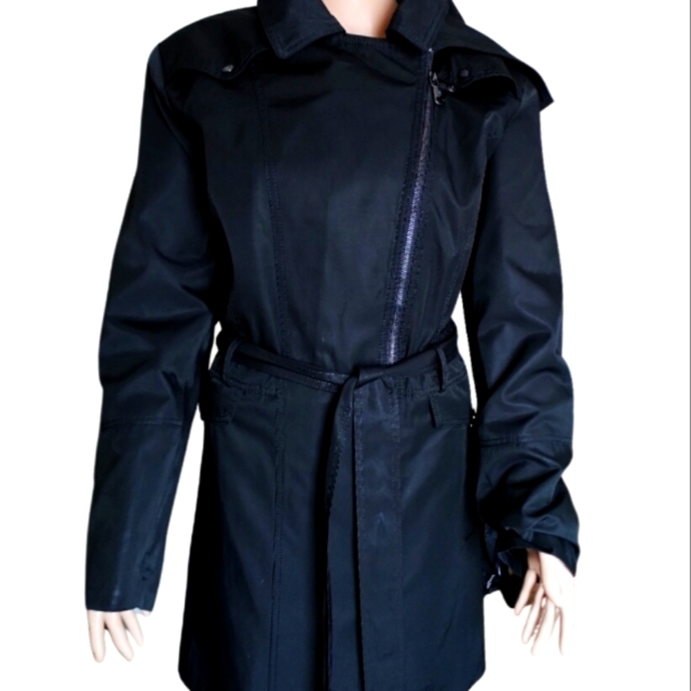 VINCE CAMUTO Women's hooded asymmetrical Trench Rain coat